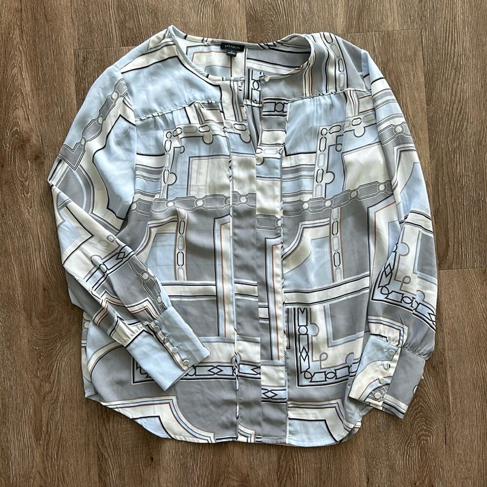 Ann Taylor Long Sleeve Blouse Geometric Print Size Medium Business Casual‎